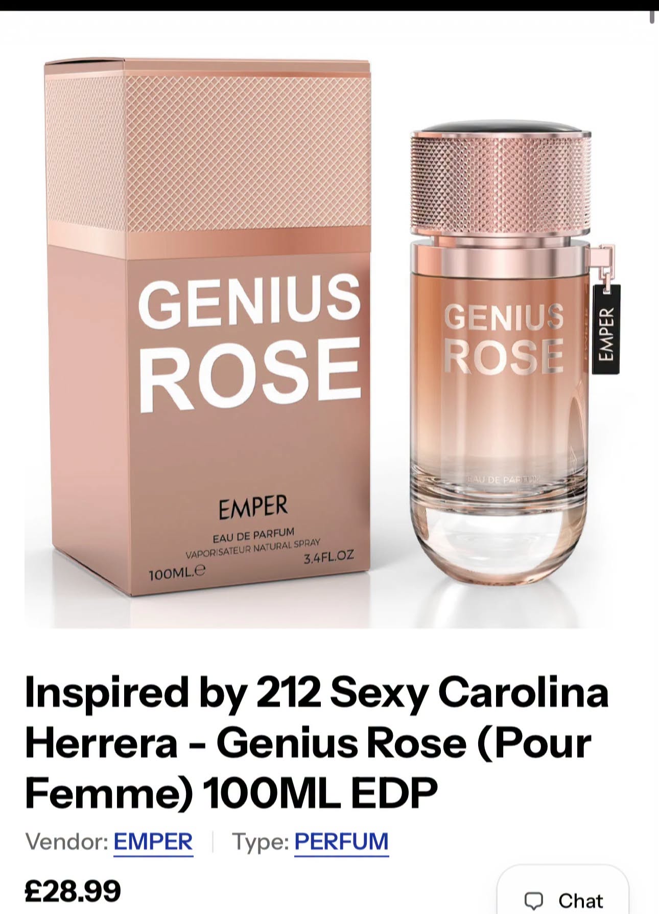 Inspired by 212 Sexy Carolina Herrera - GENIUS ROSE Eau De Parfum 100mls