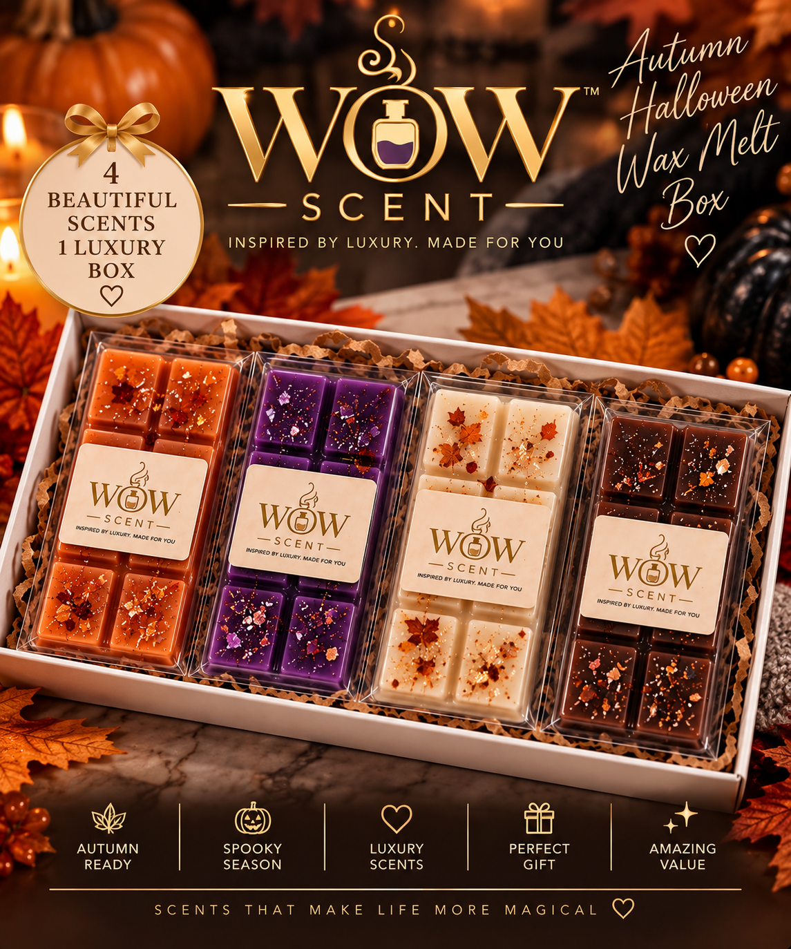 Autumn & Halloween Wax Melt Box | 4 WOW Scent Wax Melts